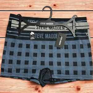 Steve Madden Blue and Gray Boxer Briefs with Plaid Design